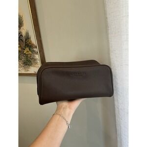 Coach Brown Leather Toiletry Travel Weekender Bag Makeup Bag